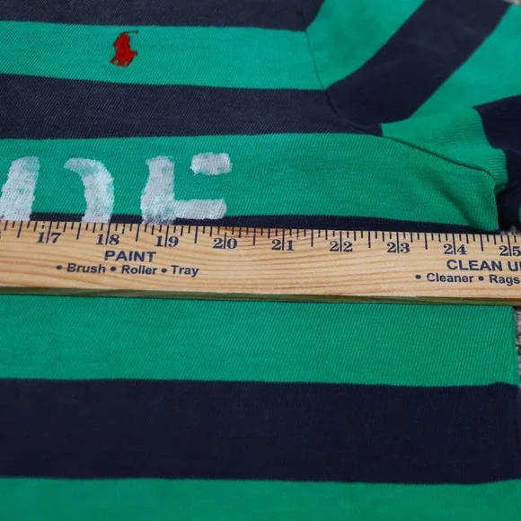 Vintage Polo Ralph Lauren RL Guide Striped Rugby Shirt Green Navy XXL Custom Fit - Picture 11 of 13